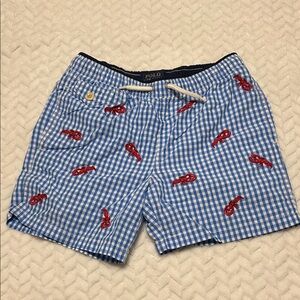 Polo Blue Gingham Bathing Suit with Red Lobster Embroidery